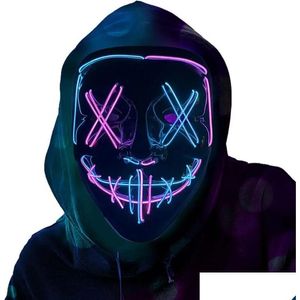 Maschere per feste Led Glow Maschera nera a forma di V Luce fredda Fantasma di Halloween Step Dance Divertimento Elezione Anno Festival Giochi di ruolo Abbigliamento Supp Dhohl