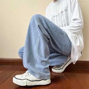 Jeans blu maschi caviglia maschio pantaloni dritti di denim streetwear baggy ins lavati invaniti vu8m