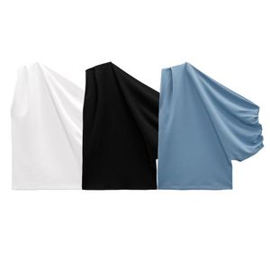 T-Shirt Zach AiIsa, hochwertige Frühlings- und Sommerneue Damenbekleidung, intellektuelle Eleganz, vielseitiges asymmetrisches Top mit drapiertem Kragen