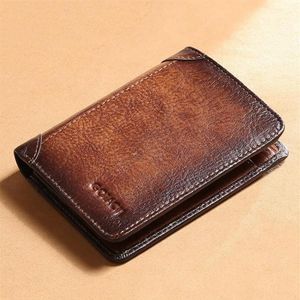 Luufan Retro Style Men's Wallet äkta läder för män RFID Anti Stöldkorthållare Purse Tri-Fold Large Capacity Plånböcker225s