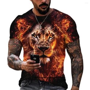 Herr t-skjortor män o-neckt-shirts 3d lejon tryck skjorta för fritid kort ärm mode djurmönster sommar hip hop hajuku överdimensionerade toppar