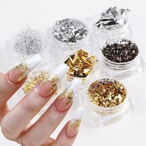 Acrylpulver Flüssigkeiten 7 Boxen Aluminium Nagelflocken Folien Set Gold Silber Unregelmäßige Paillette Nail Art Pailletten Dekorationen Glitzeraufkleber für Maniküre 231128