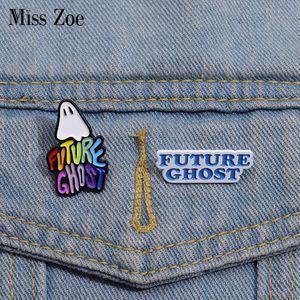 FUTURE GHOST Enamel Pins Custom Halloween Rainbow Ghost Art Brooches Lapel Badges Cartoon Jewelry Gift for Kids Friends