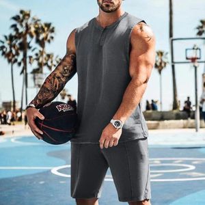 Homens Tracksuits Verão Roupas de Fitness Mens Gym Stringer Tank Top Musculação Tanktop Homens Sportwear Undershirt Moda Colete Calça Curta