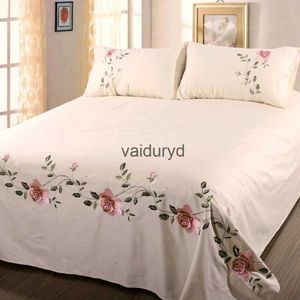 Sheets sets WOSTAR Rose flora embroidery design flat bed sheet solid colour cotton twill linen bedding luxury home textiles queen king sizevaiduryd