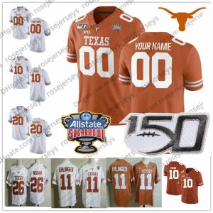 Texas Custom Longhorns 2019 Piłka nożna Dowolna nazwa Numer Orange White 11 Ehlinger 7 Sterns 9 Collin Johnson Young Sugar Bowl NCAA 150th Jersey High