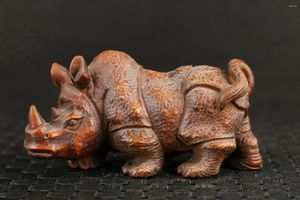 Dekorativa figurer Kinesiska Netsuke Boxwood Handwork Rhinoceros Statue Tea Pet Table Deco