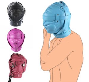 Giocattoli per adulti Chiusura in morbida pelle Maschera con cappuccio completo con foro per la respirazione Deprivazione sensoriale Copricapo BDSM Bondage Gimp Schiavo Giochi di ruolo Giocattoli sessuali 231128