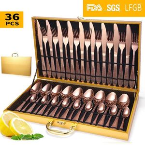 Ужинать наборы посуды Heyi Spoon Fork Set Stee Tableware Dableware Деревянная коробка подарок 36 кусоч