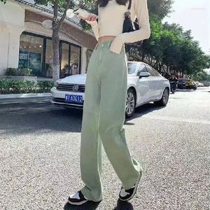 Women's Pants Y2K Green Jeans Women Wide Leg High Waist Baggy Denim Fashion Casual Streetwear Basic Trouser