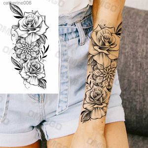 Tattoos Colored Drawing Stickers Realistic Lion Rose Flower Temporary Tattoos For Women Adult Girl Compass Skull Fake Tattoo Arm Thigh Body Art Waterproof TatoosL2