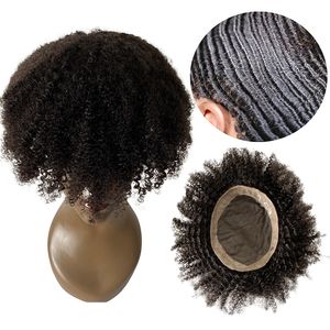 Корень 6 мм Wave Unit # 1 Черный как смоль бразильский девственный человеческий волос Замена 8x10 Моно парик для чернокожих мужчин