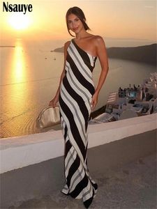 Casual Dresses Women Sexy One Shoulder Sleeveless Bodycon Slim Maxi Print Elegant Beach Party Long Sundress Vestidos Summer 2023