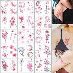 Tattoos Colored Drawing Stickers 30Pcs Cherry Blossom Flower Pattern Temporary Tattoo StickersL231128