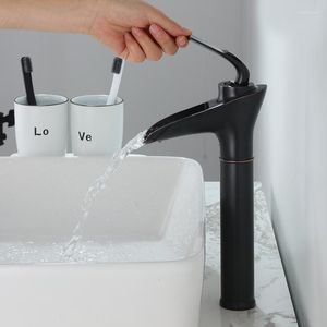 Rubinetti per lavabo da bagno Rubinetto per lavabo e miscelatore a freddo Nero / Nichel Piattaforma monoforo Cascata Piattaforma montata