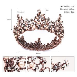 TS-0029-Avrupa ve Amerikan Retro Gül Altın Gelin Taç, İnci Çiçek Taç, Prenses Kraliçesi'nin Doğum Günü Düğün Başlığı, Alaşım Müre Diamond Tam Çember Taç