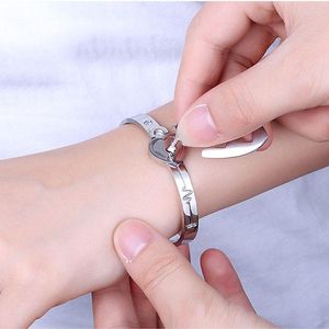 Bangle Titanium Puzzle Par Heart Lock Key Armband Halsband Lover Jewelry Set