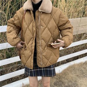 Parkas 2021 Diamonds Women Winter Cotton Coat Thick Warm Loose Jacket Fashion Womens Fur Collar Casual Outerwear Feminina New Parkas