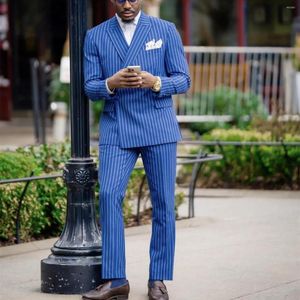 Garnitury męskie dla mężczyzn Slim Fit Pinstripes 2 -Piece 1 Button Blazer z Spodami Formal Business Męskie Zestawy odzieży