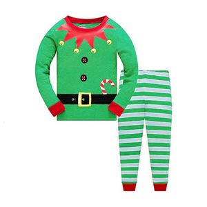 Set di abbigliamento Natale Neonati maschi T-shirt con stampa a maniche lunghe Pantaloni a righe Set di abbigliamento Bambini Baby Green Abbigliamento per bambini 231127