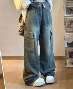 Kvinnors jeans y2k American Vintage Cargo Hög midja manschetterad lös raka ben vid bensbyxor pantalones de mujer