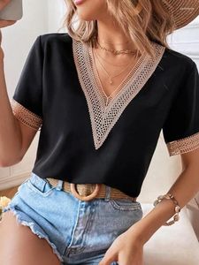 Kadın bluzları kadın moda kısa kollu dantel v boyun bluz üstleri 2024 bayanlar yaz zarif gevşek gündelik spor tatil gömlek ofisi için
