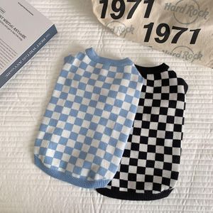 Tröjor Autumn Winter Pet Dog Clothes Checkerboard Sticked Vest Puppy Sweaters For Small Medium Dogs Cat Sweater Kittenkläder
