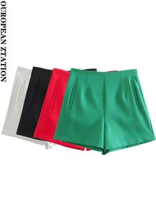 Shorts pailete feminino 2022 moda bolsos laterais bermudas vintage cintura alta zíper voar feminino calças curtas mujer