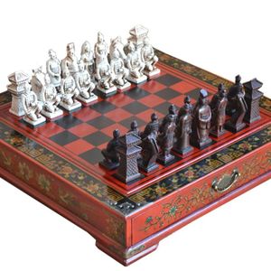 Chess Games Classic Chinese Terracotta Warriors Retro Chess Wooden Chessboard Carving Teenager Adult Board Game Puzzle Birthday Gift 231127