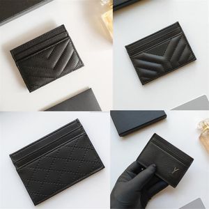 패션 디자이너 여성 카드 소지자 퀼트 캐비어 신용 카드 지갑 가죽 검은 양고기 미니 월렛 278f