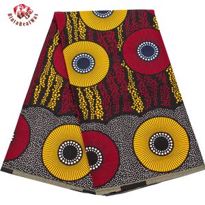 Tyg Bintarealwax African Print 6 Yards Tyg Yellow and Red Color Cotton Material för att sy klänning Handbearbetningduk 24FS1450