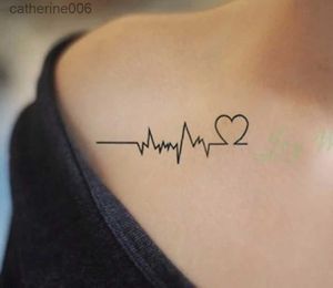 Tatuagens Coloridas Desenho Adesivos À Prova D 'Água Tatuagem Temporária Adesivo Body Art Love Wave Heartbeat Linha Pequeno Tamanho Falso Tatto Flash Tatoo para Menina Mulheres L231128