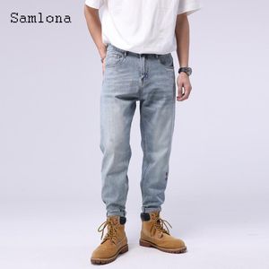 Calça samlona plus size masculino jeans stand stand bolso de bolso de demin