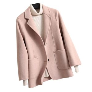 Blends 2022 New Autumn 100% Pure Wool Woolen Jackets Women Show High Thin Slim Cashmere Two Sided Coat Overcoat Famale Clothing Tops