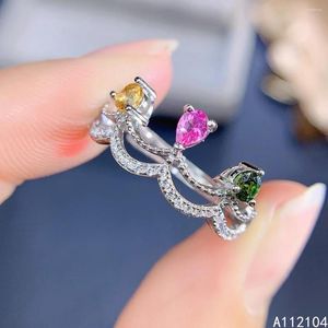 Cluster-Ringe KJJEAXCMY Feiner Schmuck 925er Sterlingsilber Intarsien Natürlicher Turmalin Elegante Krone Chinesischer Stil Edelsteinring Unterstützung Detect