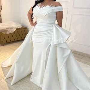 Abito da sposa a sirena taglie forti con strascico staccabile Applicazioni eleganti Chiesa di raso Dubai Abiti da sposa Giardino ispanico Sposa branco Abiti bohémien novia 2024