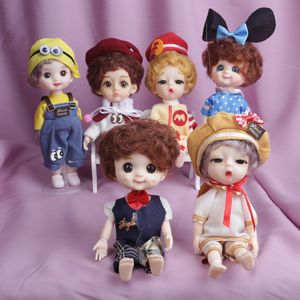 Bebekler Mavi Gözler16cm BJD Bebek 13 Taşınabilir Ortak Çocuk Kısa Saç Muilttype Yüz Makyaj Oyuncak Karikatür Elbise Kız 230427