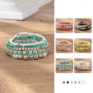 Strand 5Pcs Colorful Boho Rice Beads Square Stretch Combination Set Bracelet Women Shopping Party Fashion Jewelry Gifts