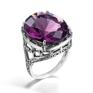 Solitaire Ring Real 925 Silver Women Amethyst 보석 반지 웨딩 반지 수제 가공 Victorian Antique Jewelry 230428