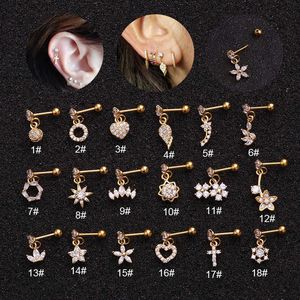 Piercing Cubic Zirconia Earrings Stud Heart Cross Drop Stainless Steel Pin Anti-allergy Studs Earring Body Ornaments Ear Bone Nail 14K Real Gold Jewelry Wholesale