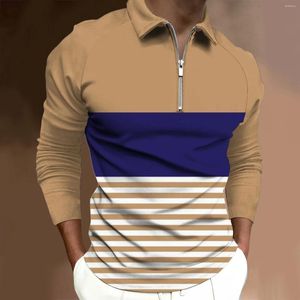 Men's T Shirts Casual Sleeve Digital Sports Print T-Shirts Fashion Mens Long Top Tee Collar Tops Striped Zipper Shirt For