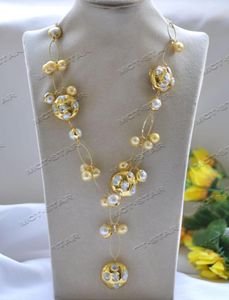 Collane con ciondolo Z12596 23 '' 26mm Collana di perle placcate in oro con perle barocche rotonde dorate gialle Keshi