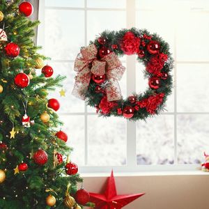 Decorative Flowers Artificial Christmas 30CM Red Wreath Snow Apple Cranberry Rose And Bow Knot Door Hanging