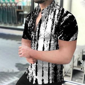 Camicie casual da uomo Estate Nero Bianco Stampa a colori misti Colletto rovesciato Camicia hawaiana sociale Streetwear Chemise HommeUomo
