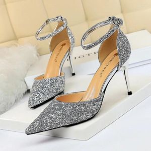 Kleid Schuhe High Heels 7,5 CM / 9,5 CM Frauen Hochzeit Für Braut Party Bling Pumps Spitz Zehen Stiletto silber