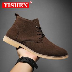 Botas YISHEN Botas de tornozelo para homens bota de inverno rendas até estilo britânico clássico camurça botas casuais sapatos de trabalho calçados botas zapatos hombre 231128