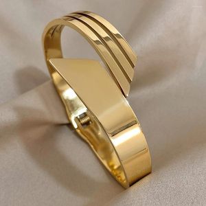 Bangle DODOHAO Chunky Irregular Intersect Geométrico Aço Inoxidável Pulseiras Largas Pulseiras Para Mulheres Design Único Jóias de Cor Dourada