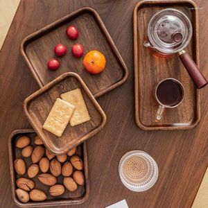 Plates Household Creative Retro Walnut Square Circle Solid Wood Snack Dried Fruit Dessert Plate Holder Kitchen Accessories