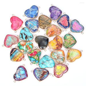 Colares pendentes naturais coloridos de sedimento de sedimentos de coração colorido Pingentes de pedra para jóias Fazendo acessórios de pulseira de colar DIY