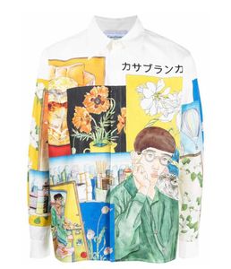 23SS New Casablanca Designer Moda Clássica Homens e Mulheres Seda Camisa Casual Artista Pintura a Óleo de Alta Textura Estilo Japonês Camisa de Manga Longa